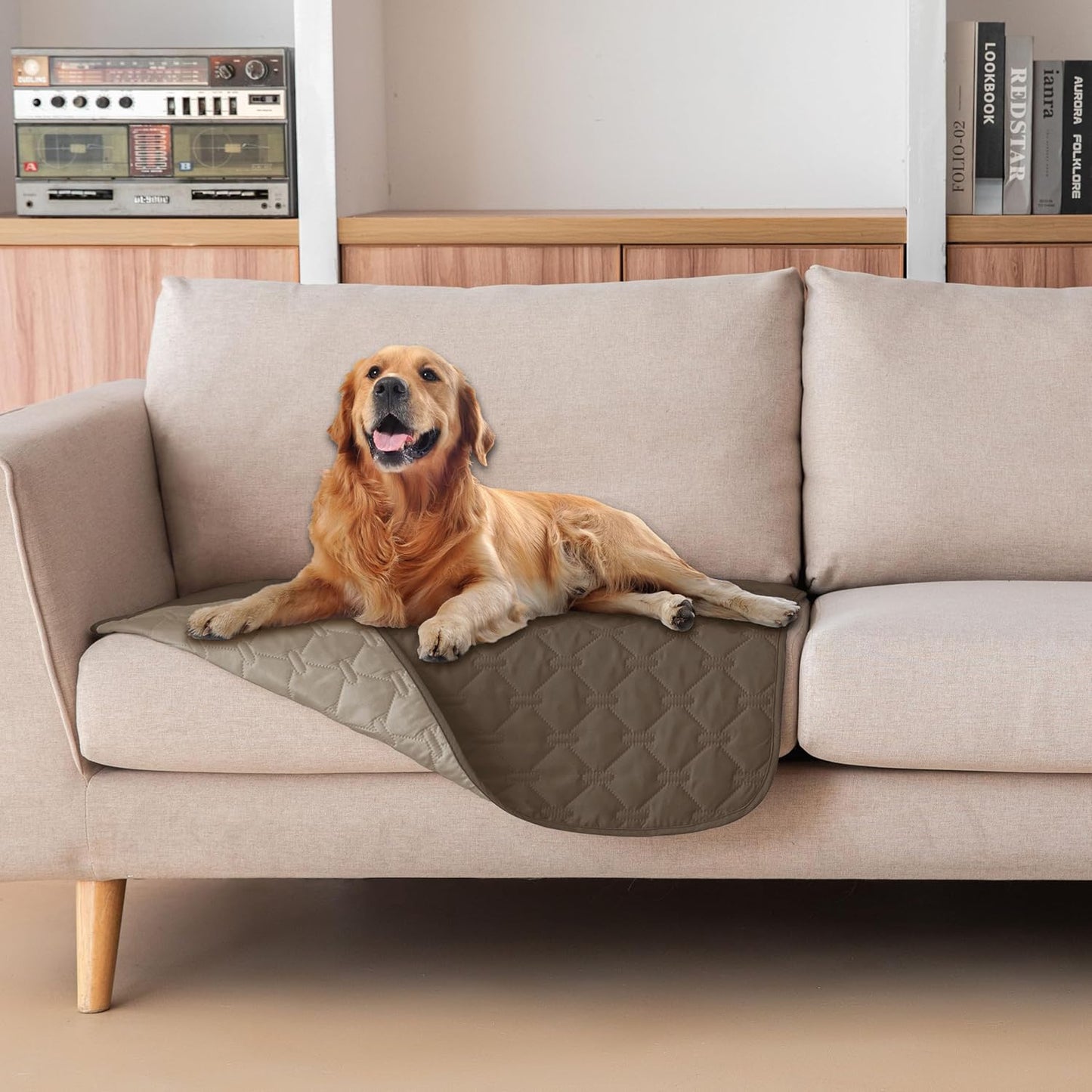 gogobunny 100% Double Sided Waterproof Dog Blanket Soft Pet Bed Cover Reversible Protect Furniture Couch Sofa Car for Puppy Cat Kids (Dark Walnut/Light Walnut, 30x30 Inch (Pack of 1))