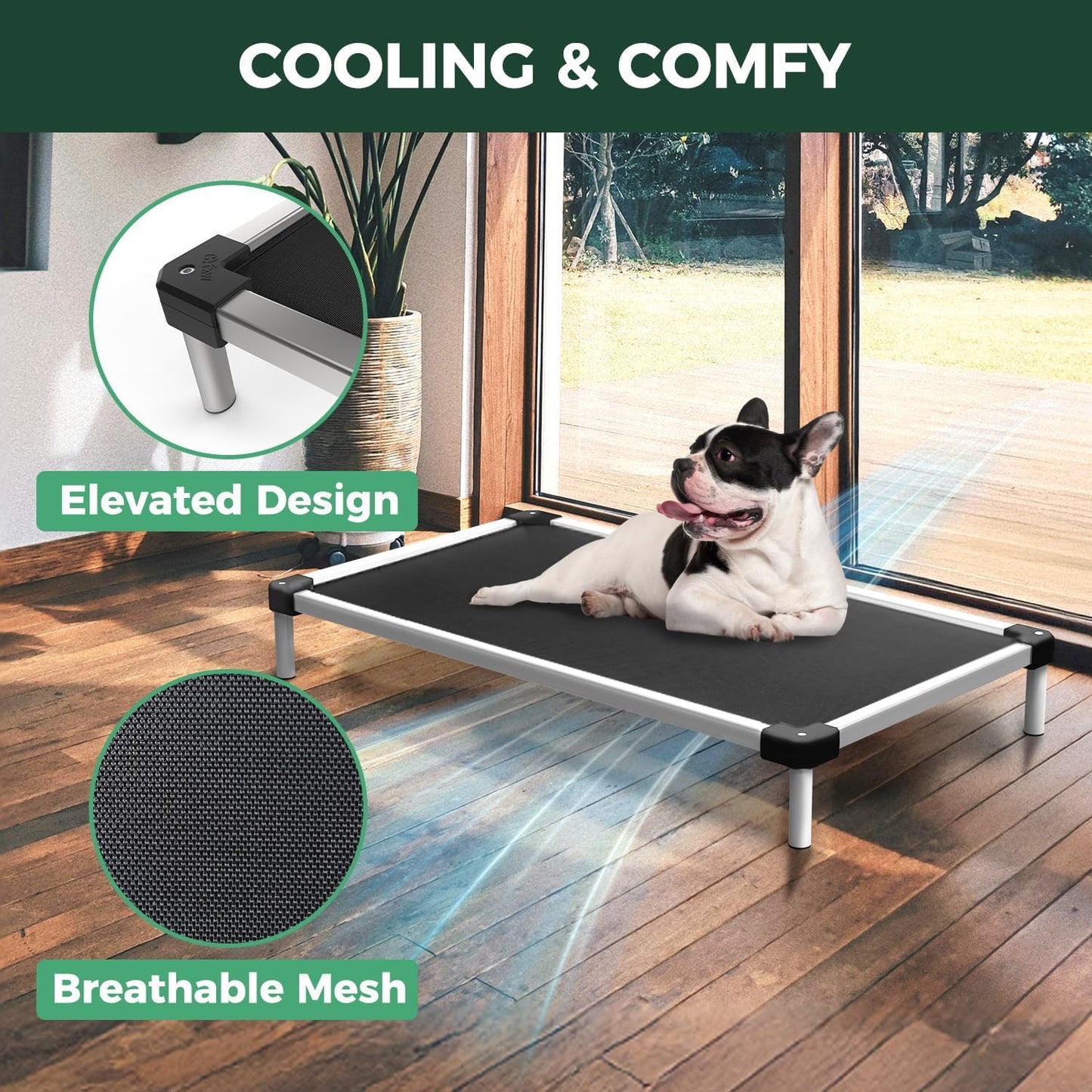 FXW TitanNest Chew-Proof Elevated Dog Bed, Raised Cot for Indoor/Outdoor/Camping Use, Durable & Waterproof Cooling Pet Bed for Toy Dogs, 23.0" L x 17.0" W x 4.5" H, Black