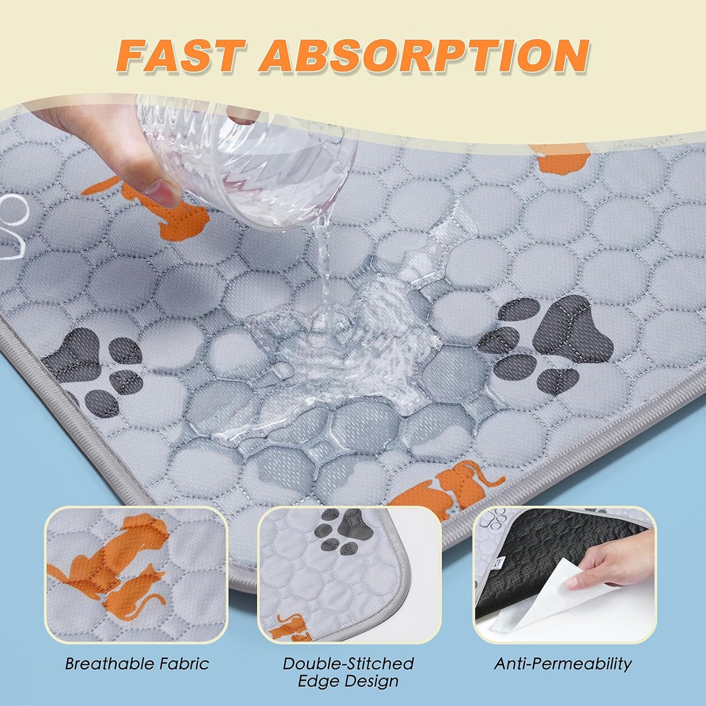 Washable Pee Pads for Dogs, 2 Pack Reusable Puppy Pads, Waterproof Pet Pee Pads for Dog Potty Training, Extra Large Dog Pee Pads for Crate, Playpen, and Whelping, Orange 36"x36"