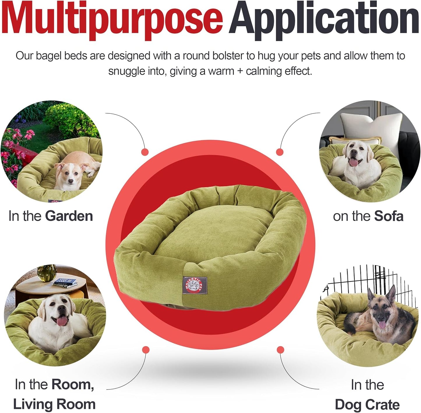 Majestic Pet Villa 24 Inch Shredded Memory Foam Dog Bed for Small Sized Dogs 24x19x7 Inch–Orthopedic Dog Bed-Durable Pet Bed - Washable Small Pet Bed with Head Support-Apple