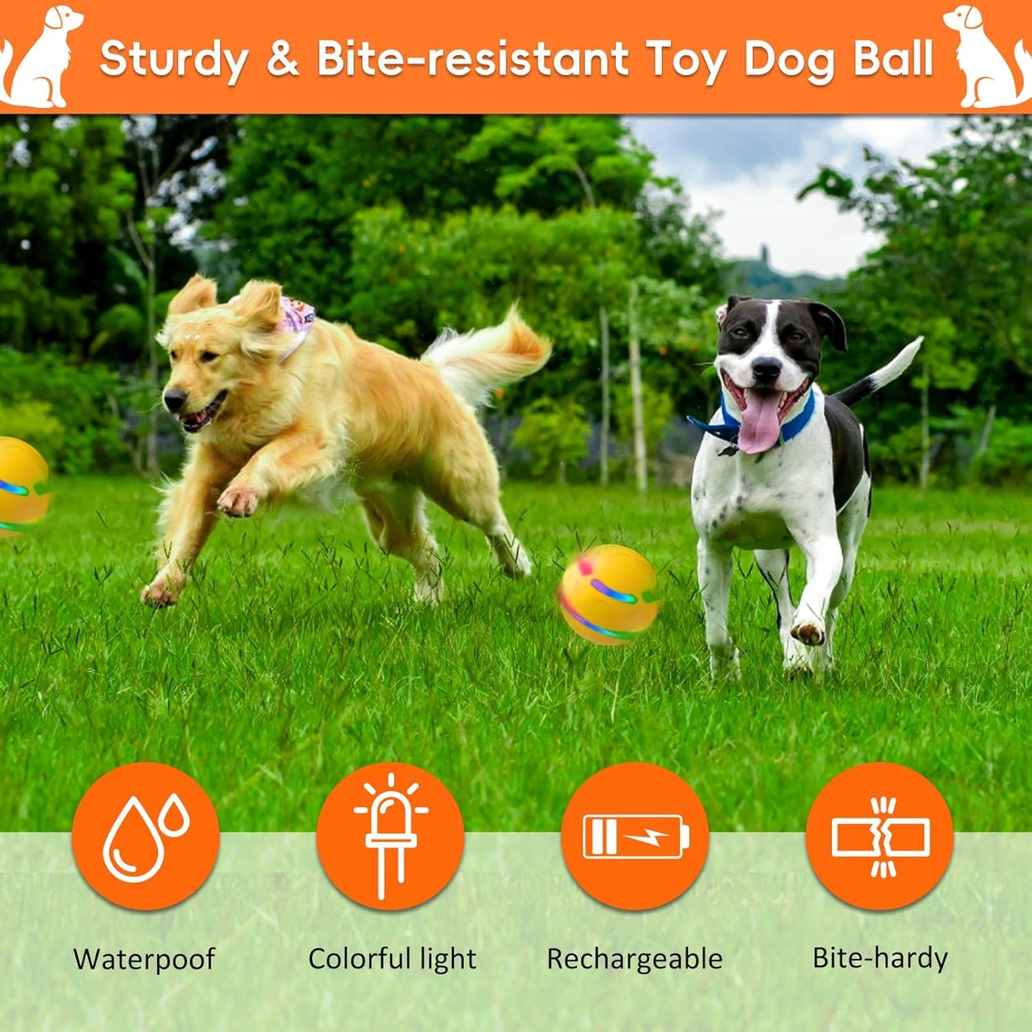 Interactive Dog Ball, Smart Interactive Dog Toys, Automatic Moving Vibrating Bouncing Pet Ball for Medium and Large Dogs, TPU Material, Rechargeable and Waterproof
