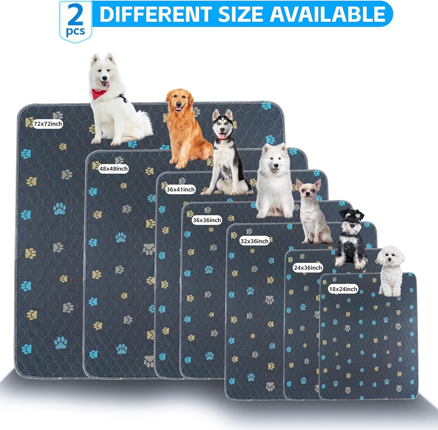 Aitmexcn Washable Puppy Dog Pee Pad, 2PCS 100% Waterproof Whelping Training Mat for Puppy/Senior Dog, Fast Drying Reusable Puppy Pads for Indoor, Outdoor and Car Travel- 36'' x 36''