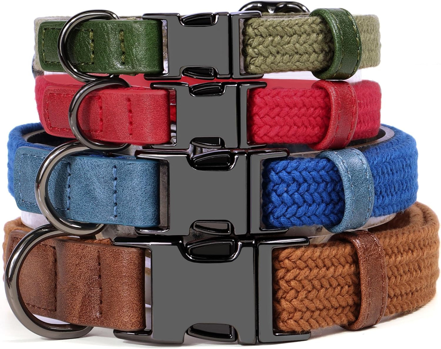 PET ARTIST Soft Cotton Dog Collars for Medium Dogs in Stylish Green, Simple Dog Collar with Quick Release Metal Buckle & D Ring, M Size (13-21")