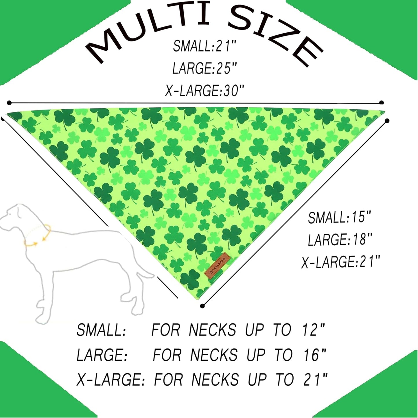 Realeaf St. Patrick's Day Dog Bandanas 2 Pack, Triangle Reversible Pet Scarf for Boys and Girls, Premium Durable Fabric, Holiday Bandana for Small and Medium Dogs (Small)