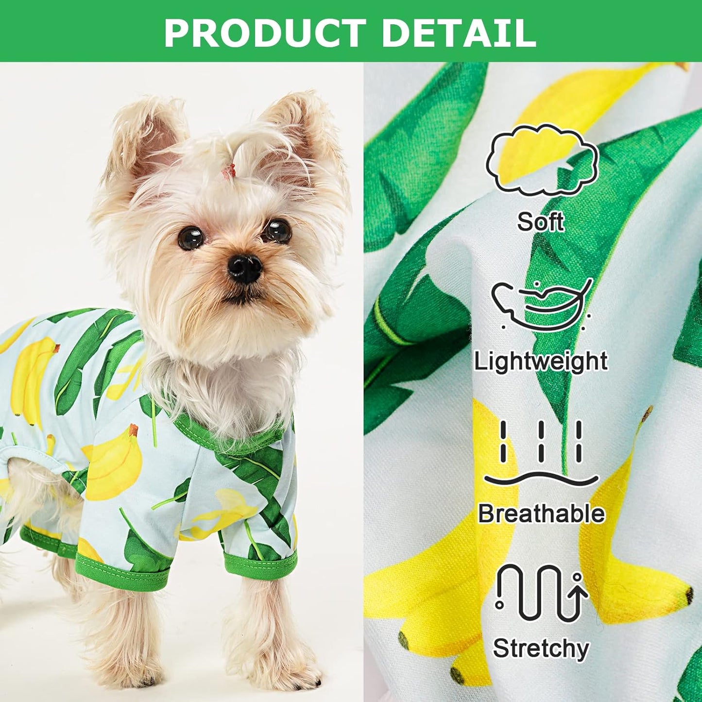 Dog Pajamas Pjs Spring Summer Dog Clothes for Small Dogs Girl - Boy - Medium Size Dogs, Soft Stretchy Puppy Clothes Doggie Onesies Cat Pet Jammies Outfit (Banana, Medium)
