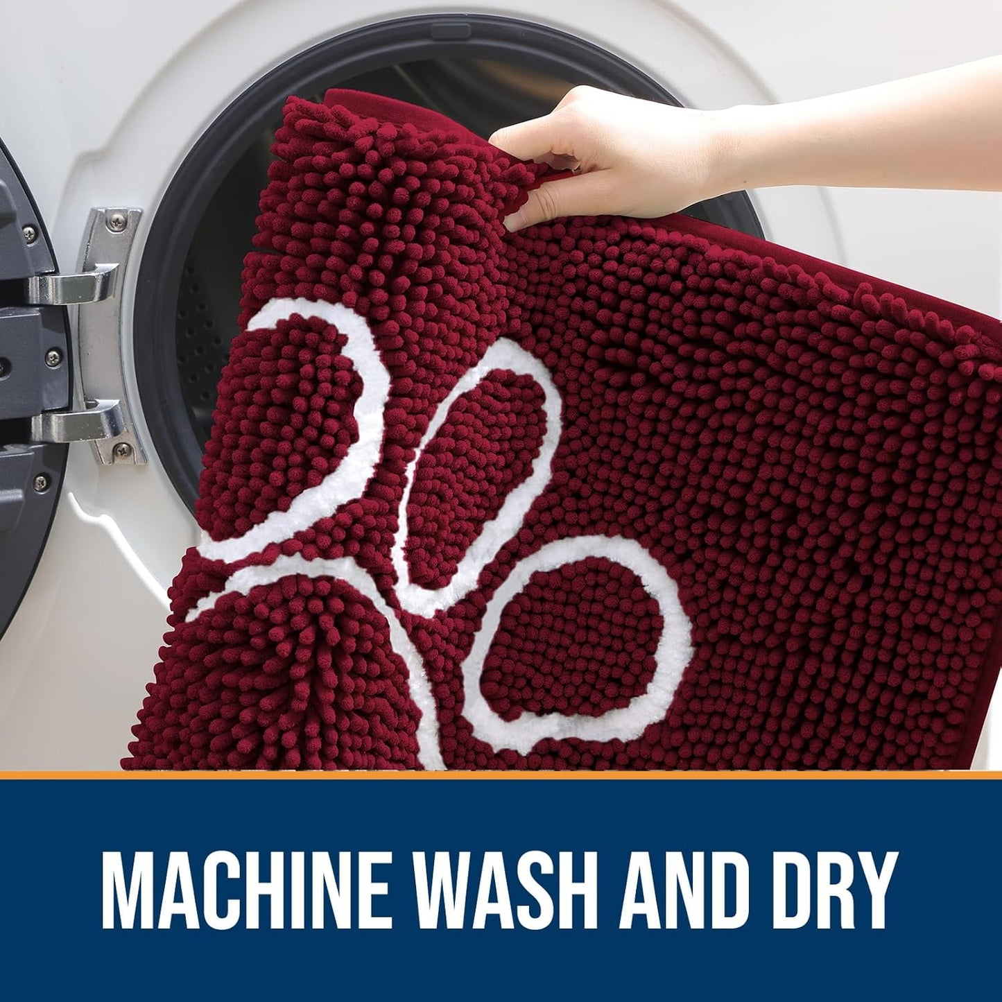 OLANLY Door Mat for Muddy Dog Paws 30x20, Ultra Absorbent Chenille Mud Doormat with Paw Print Design, Non-Slip Washable Doormat for Indoor Entryway, Quick-Dry Pet Bed Mats for Dirty Dogs, Burgundy