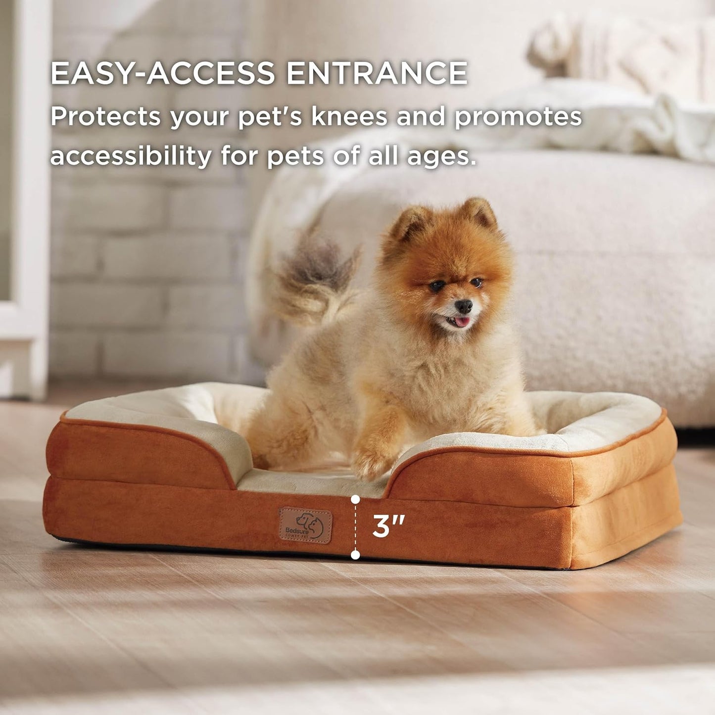 Bedsure Orthopedic Dog Beds for Small Dogs - Washable Small Dog Cat Bed Waterproof, Comfort Pet Couch Sofa with Washable Removable Cover, Pets Bed with Nonskid Bottom, Ember Clay, 24"