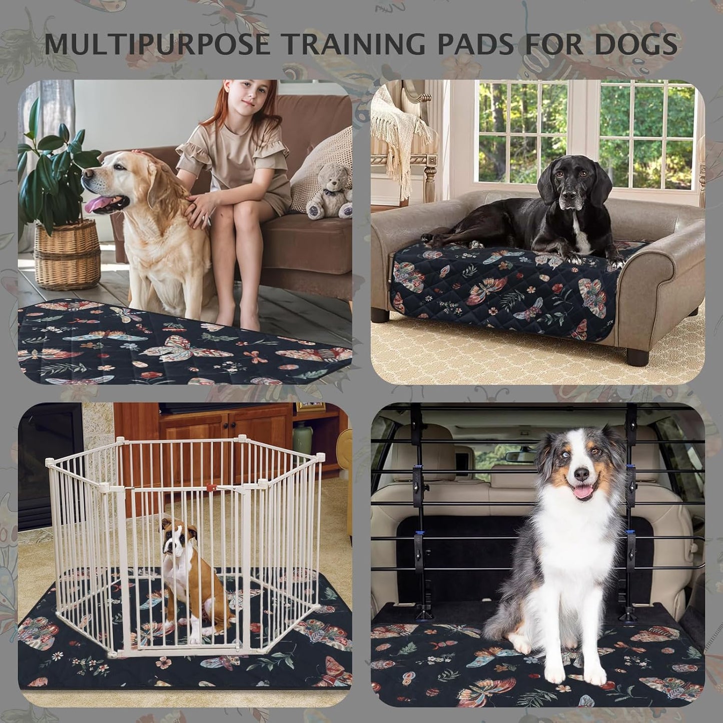 IEUUMLER Washable Pee Pads for Dogs, 1 Pack Insect Pattern Reusable Waterproof Puppy Potty Pads, Non-Slip Absorbent Pet Training Pads for Playpen Crate Bed EU014