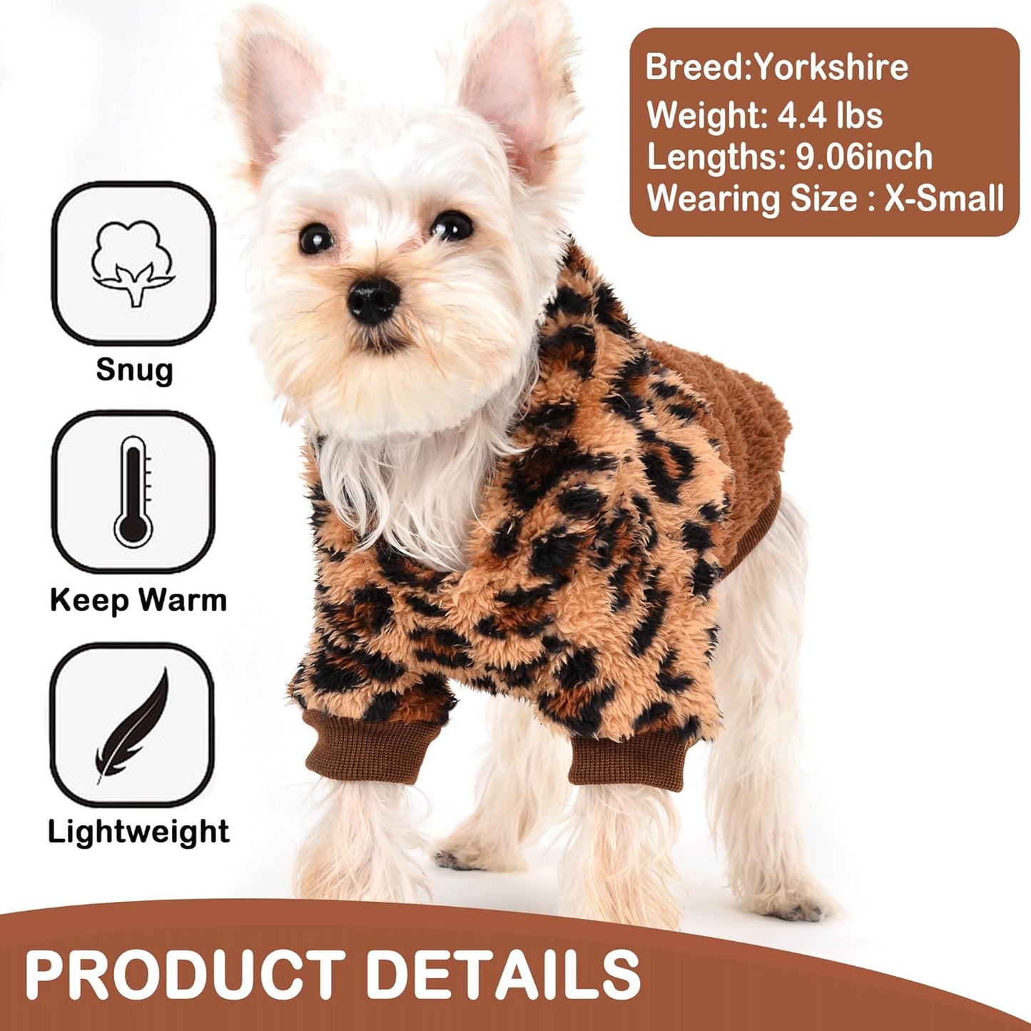 Yikeyo Leopard Dog Clothes Lightweight Fluffy Puppy Hoodie Pet Sweatshirt Doggie Hooded Outfits Cat Apparel (Large, Leopard)
