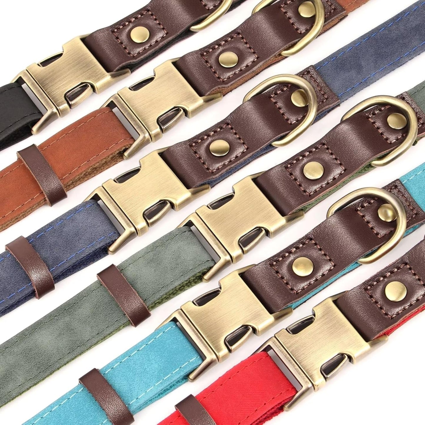 Didog Soft PU Leather Dog Collar for Large Dogs,Classic Adjustable Dog Collars with Quick Release Metal Buckle,Easy Clean and Comfortable with Nylon Lining,Light Blue,L Neck 15-23"