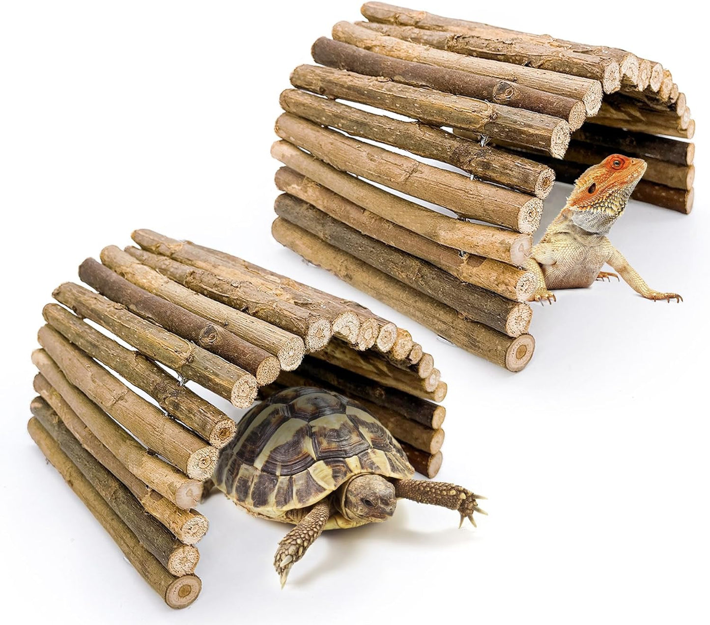 BNOSDM 2PCS Reptile Hideout Wooden Bridge 7.5"x13.4" Lizard Hide Caves Bearded Dragon Habitat Accessories for Gecko Snake Frog Chameleon Iguana Tortoise