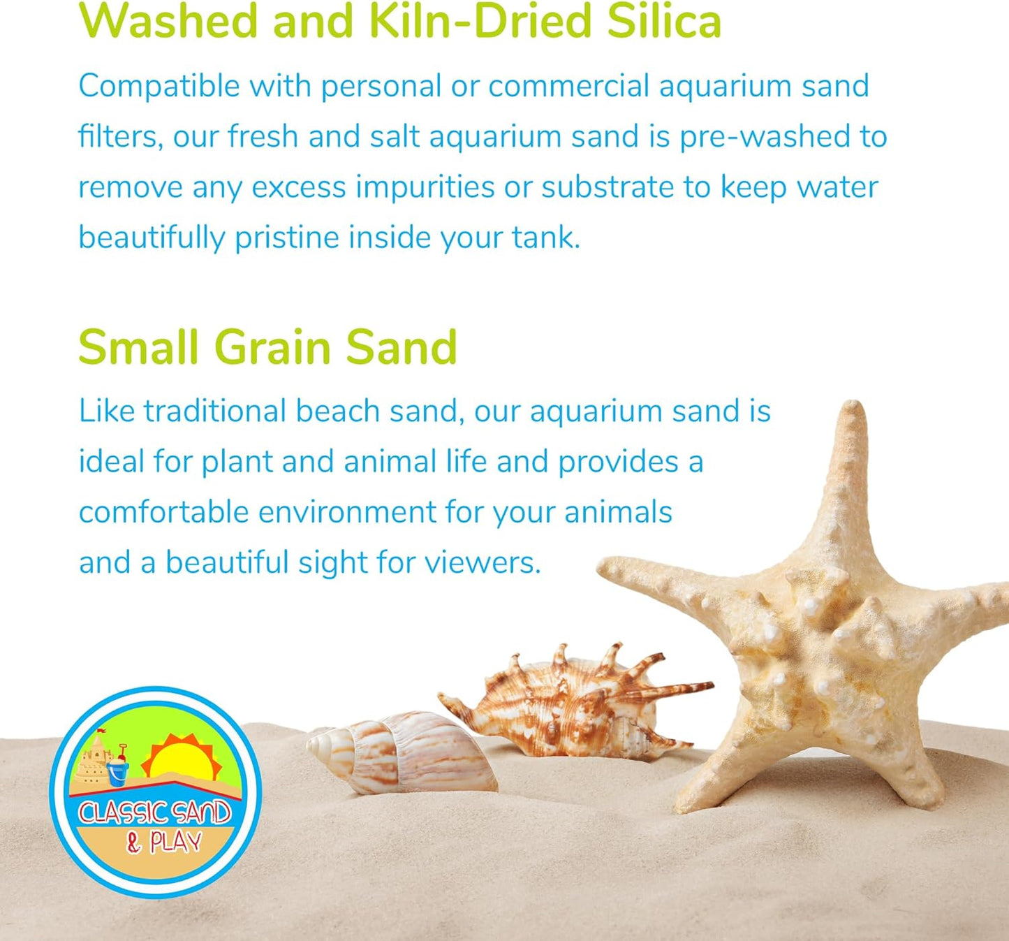 CLASSIC SAND & PLAY Natural Aquarium Sand for Freshwater and Saltwater Tanks, 20 lb. Bag, Improves Filter Life and Filtration Process, Pre-Washed Fine Sand, Yellow