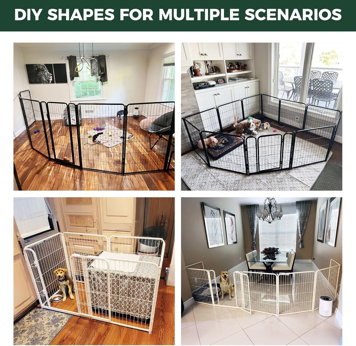 FXW Homeplus Unleashed Indoor Dog Playpen - Stress-Free and Safe Play, Heavy Duty 40 Inch 16 Wire Panels Dog Pen for Medium and Large Dogs, Black│Patented