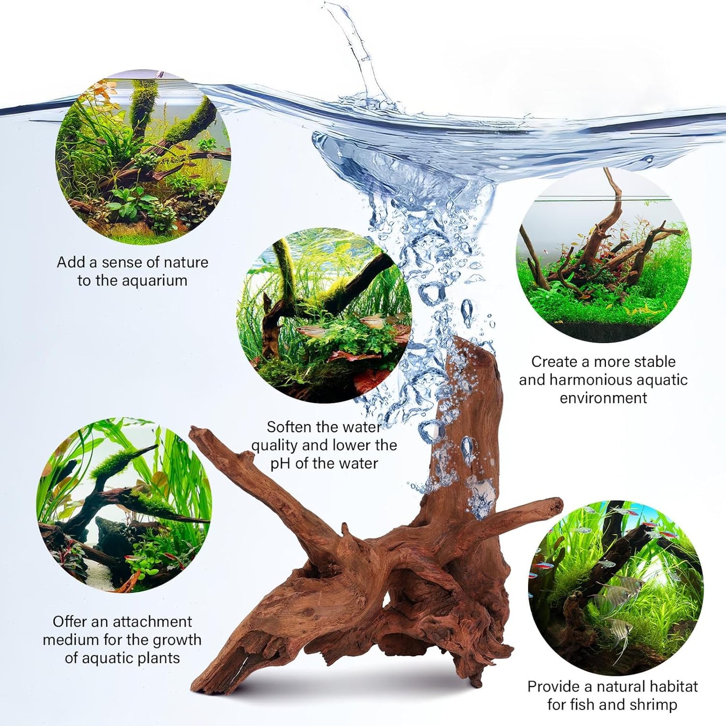 Driftwood for Aquarium Natural Aquarium Wood for Aquascaping Fish Tank Decorations Reptile Tank Decor (Natural Driftwood 6-10" (Pack of 3))