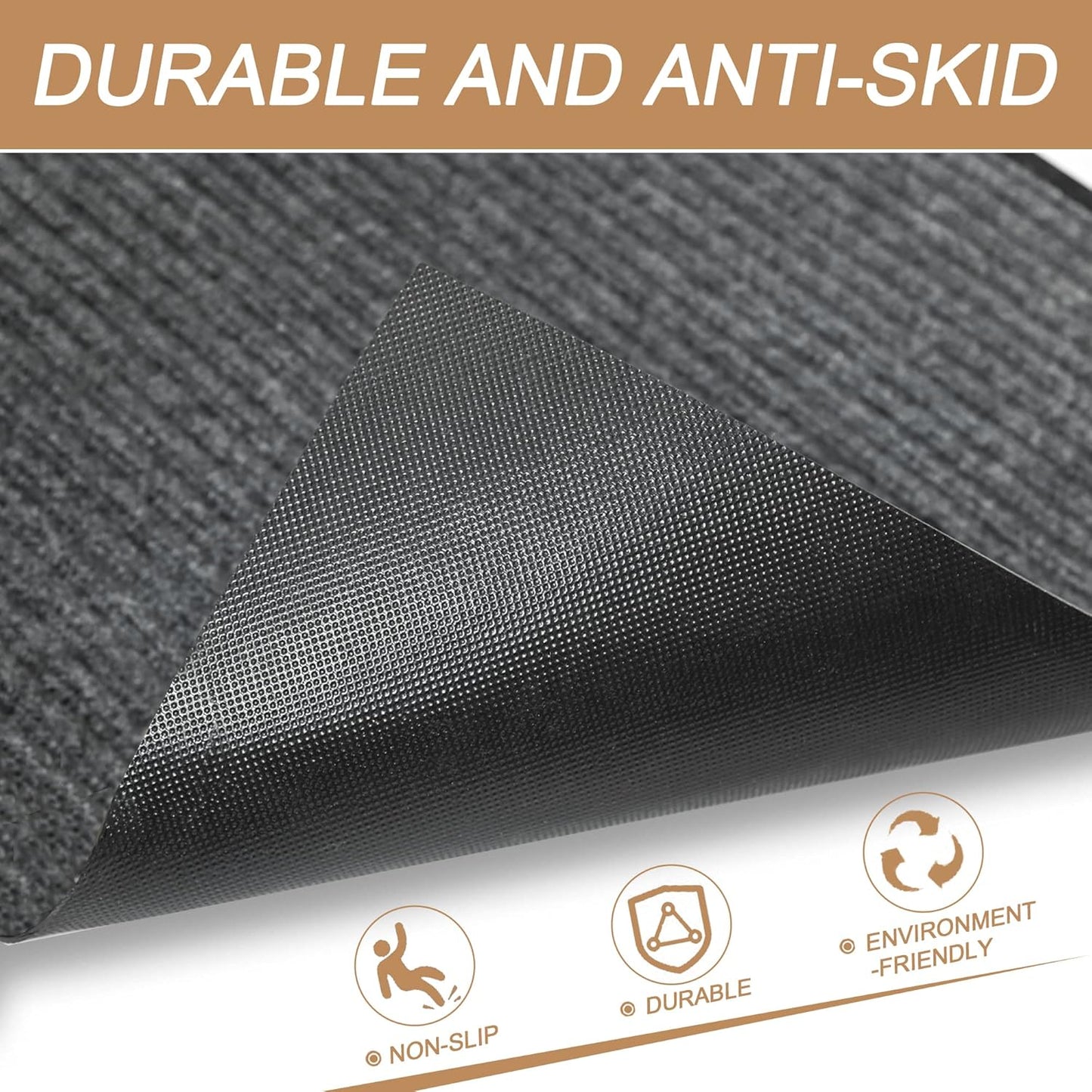 Durable Front Door Mat, Heavy Duty Indoor Outdoor Doormat, 60” x 36” Low Profile Outdoor Mats for Home Entrance, Stain and Fade Resistant Shoe Scraper Mat, Ideal for High Traffic Area