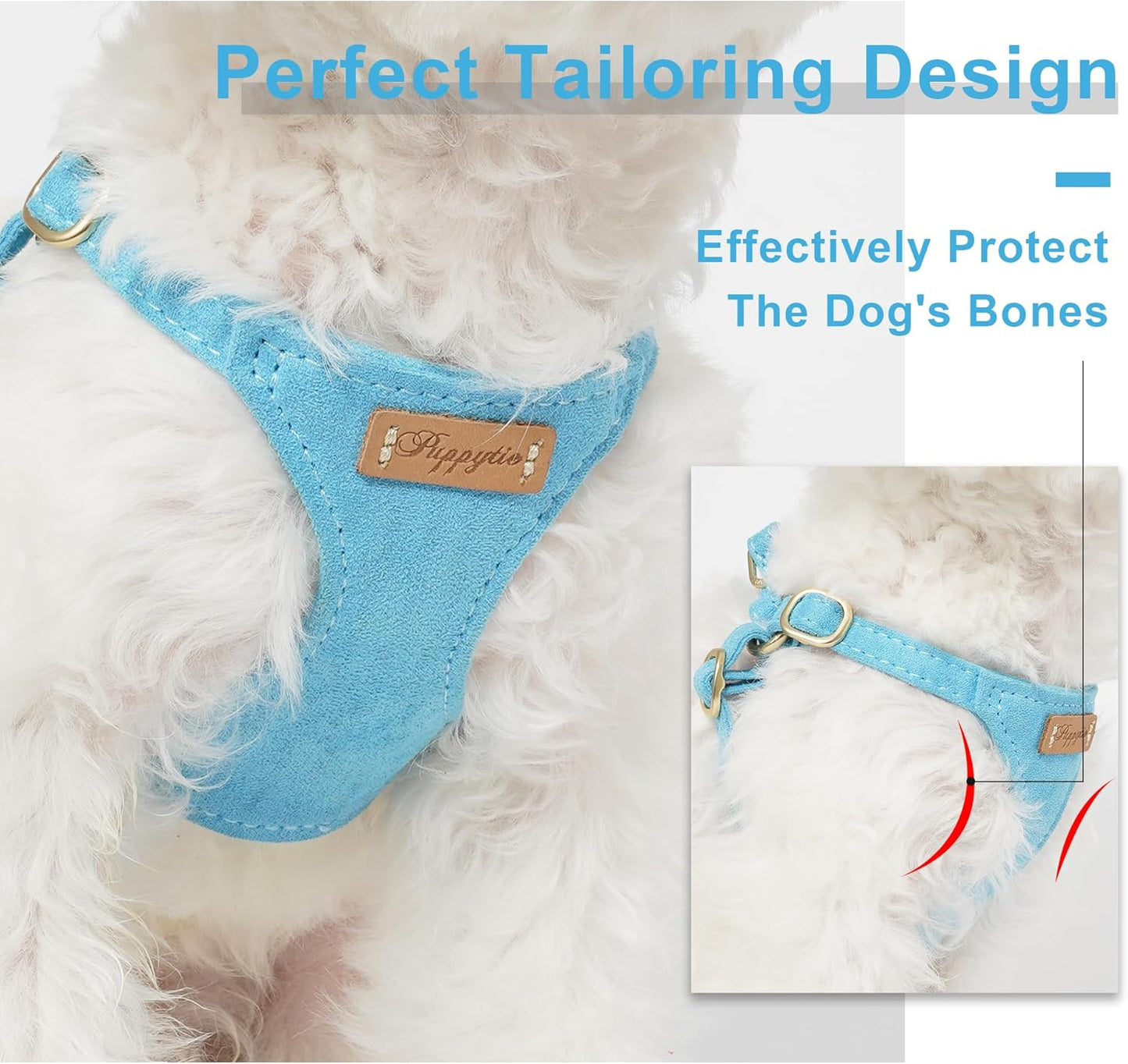 Puppytie No Pull Small Dog Harness with Multifunction Dog Leash,Lightweight Soft Adjustable No Choke Escape Proof Pet Harness Vest Pet Harness Vest,Ocean Blue,S