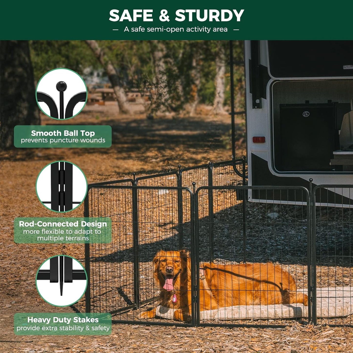 FXW Rollick Unleashed Dog Playpen for Indoor, Yard, RV Camping, 40 inch 24 Panels for Medium and Large Dogs, Black│Patented