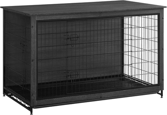 Feandrea Dog Crate Furniture, 56.1" Modern Kennel for Dogs Indoor up to 105 lb, Heavy-Duty Dog Cage with Multi-Purpose Removable Tray, Double-Door Dog House, Ink Black UPFC005B01