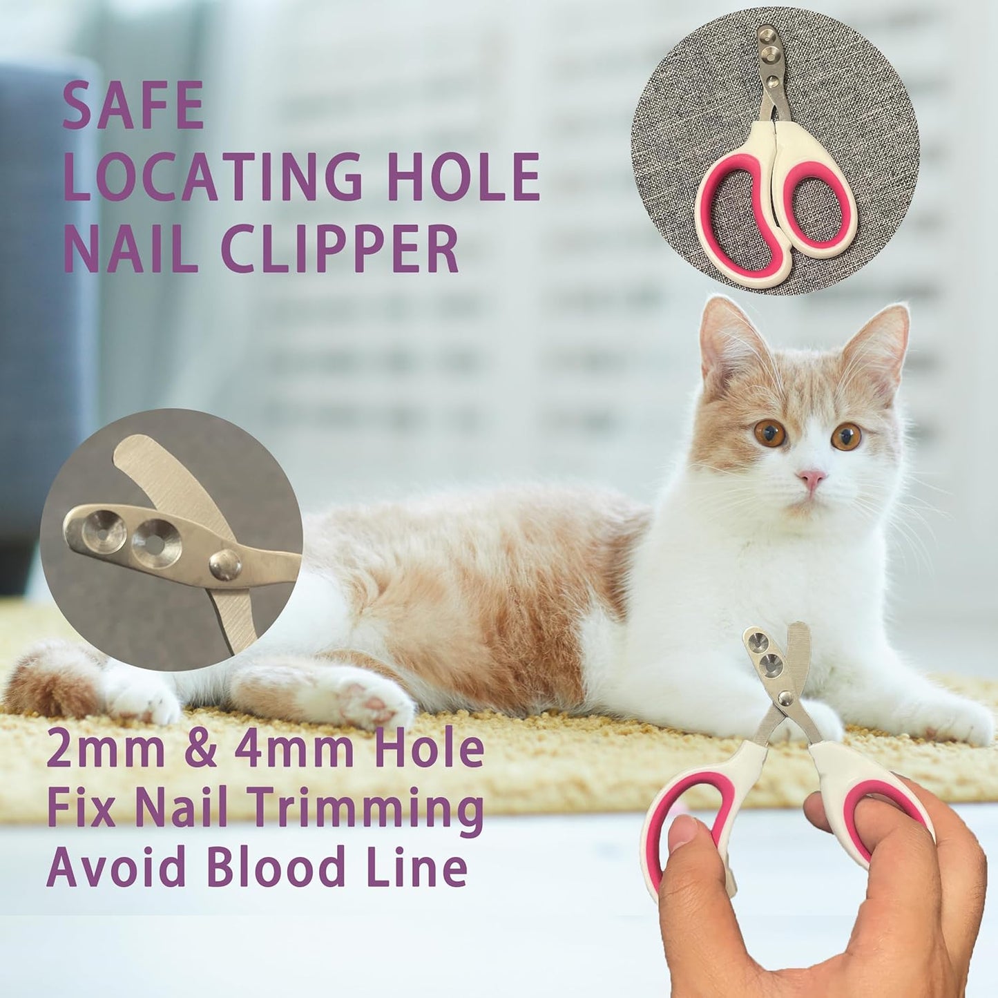 Cat Grooming Brush Kit 6 Tools - Deshedding & Dematting for Long/Short Hair, Self-Cleaning Slicker Brush with 6-in-1 Flea Comb for Cats & Kittens (Pink)