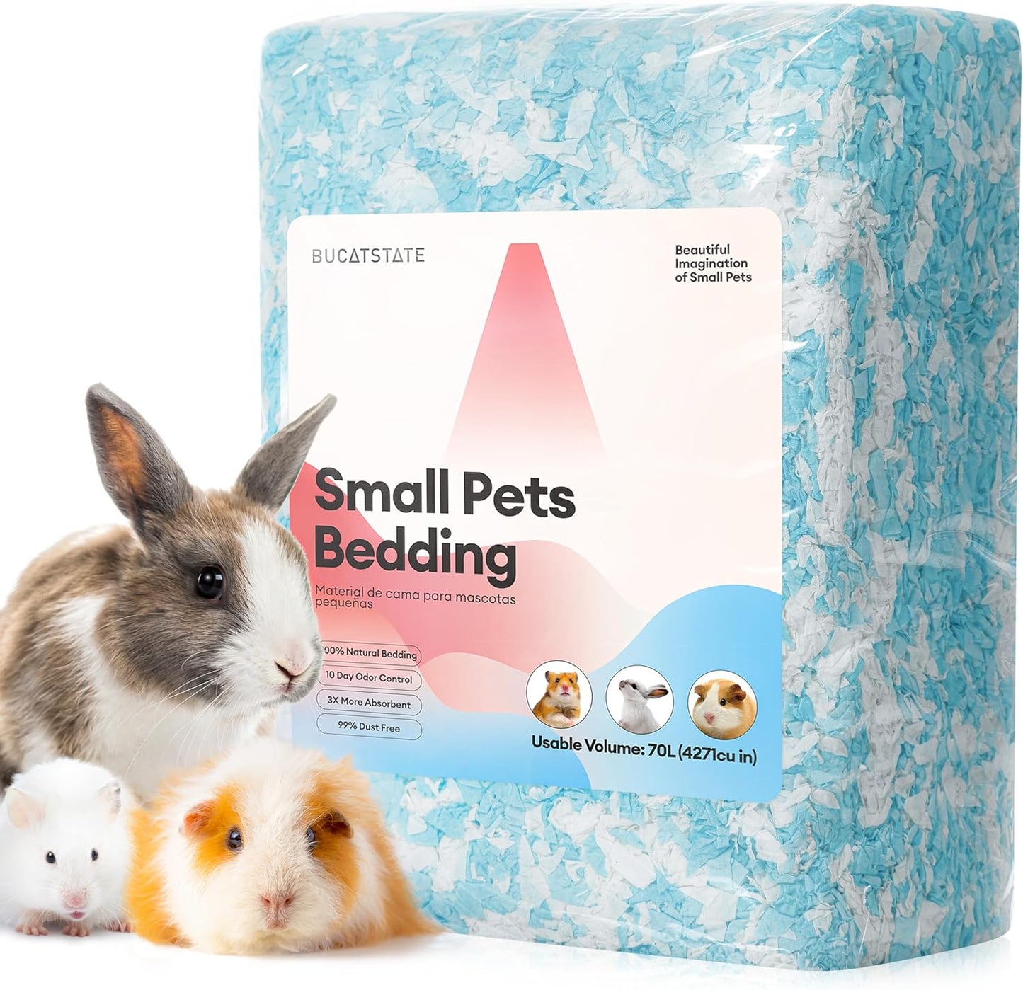 BUCATSTATE Hamster Bedding 70L, 99% Dust-Free Guinea Pig Bedding Odor Control Paper Bedding, Cozy Small Animal Bedding for Rabbit Rat Syrian Dwarf Hamsters Gerbils (Blue)