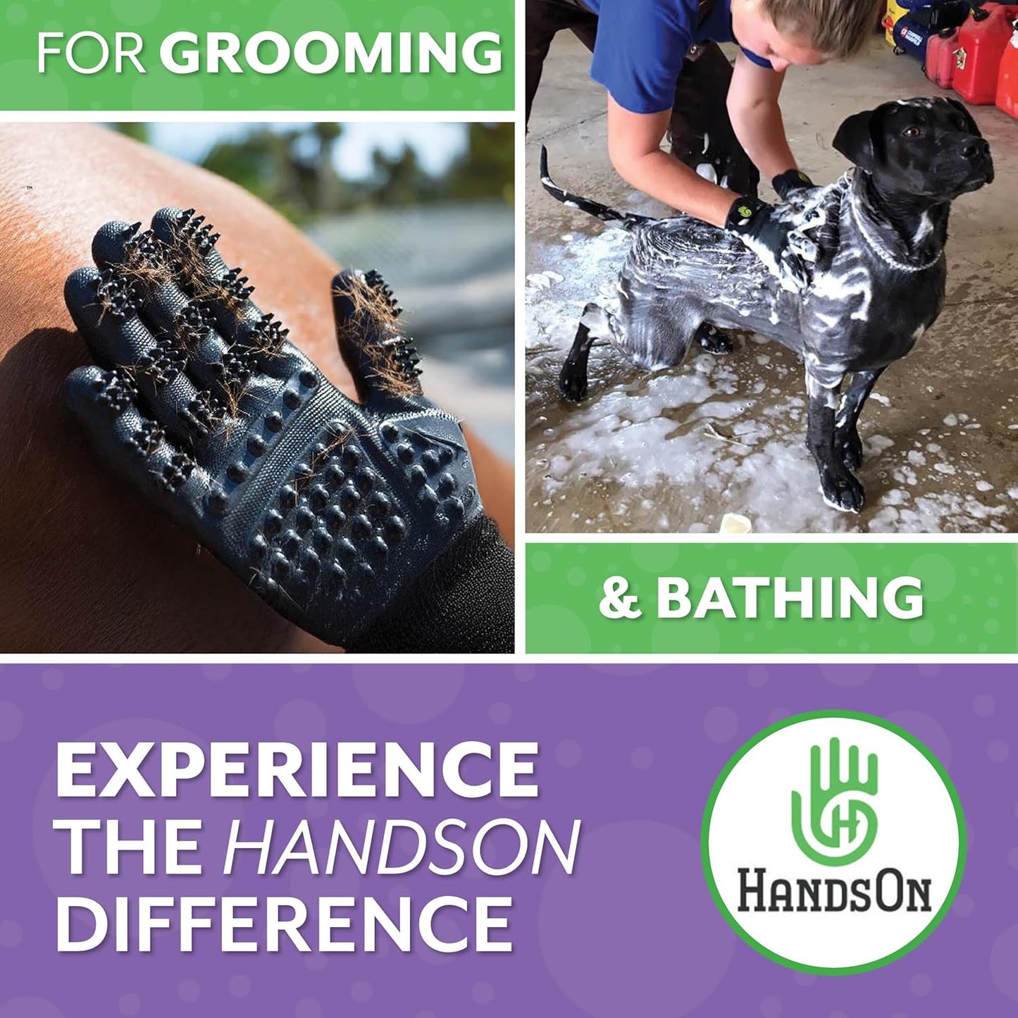 H HANDSON Pet Grooming Gloves - Patented #1 Ranked, Award Winning Shedding, Bathing, & Hair Remover Gloves - Gentle Brush for Cats, Dogs, and Horses (Blue, Medium)