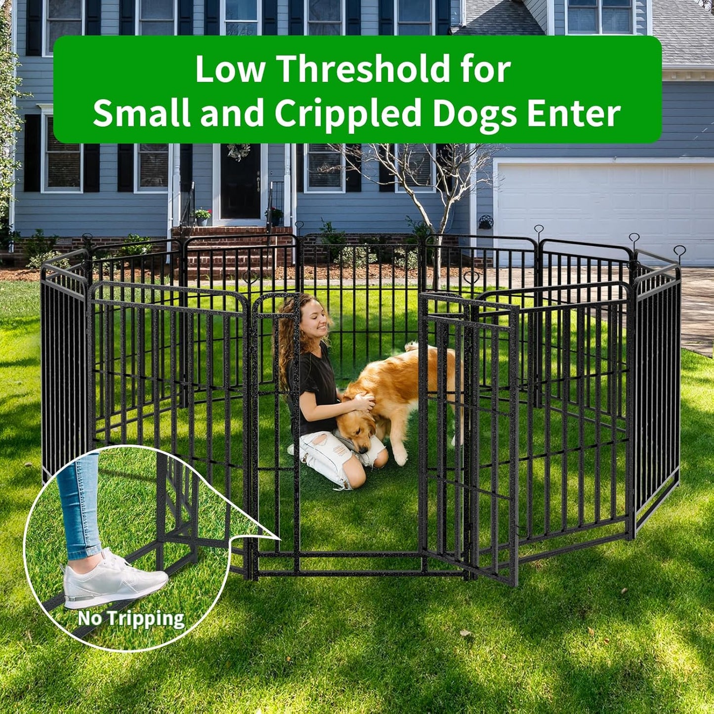 Dog Playpen Outdoor 32 Panels Heavy Duty Dog Fence 47" Height with Thick Pipe Anti-Rust with Doors Portable for RV Camping Yard, Total 71FT, 406 Sq.ft, Snowy Black