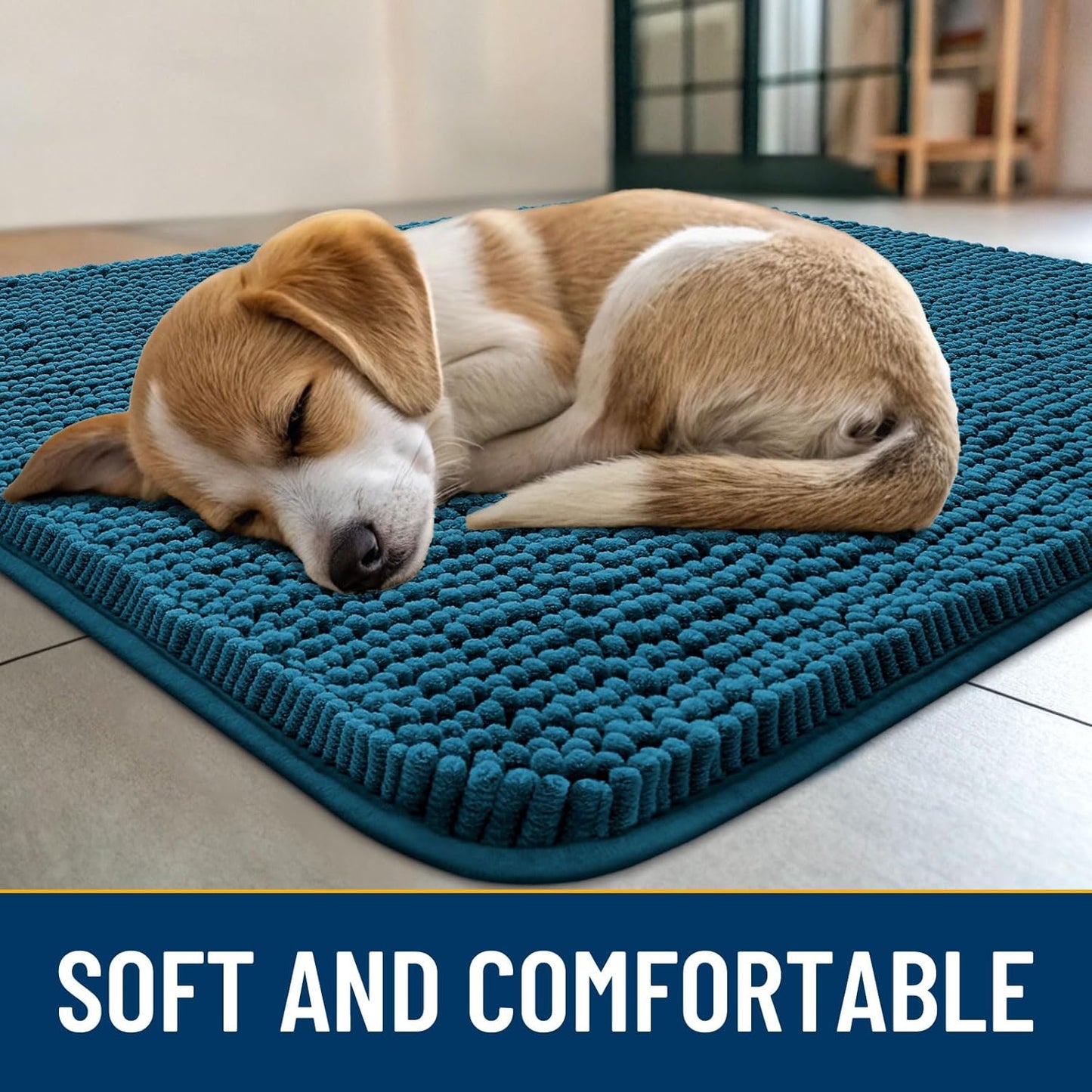 Smiry Dog Door Mat for Muddy Paws 70x24, Absorbs Moisture and Dirt Doormat, Non-Slip Washable Quick Dry Chenille Front Door Mat Indoor Entrance, Entryway Carpet for Inside Floor, Atlantic Blue