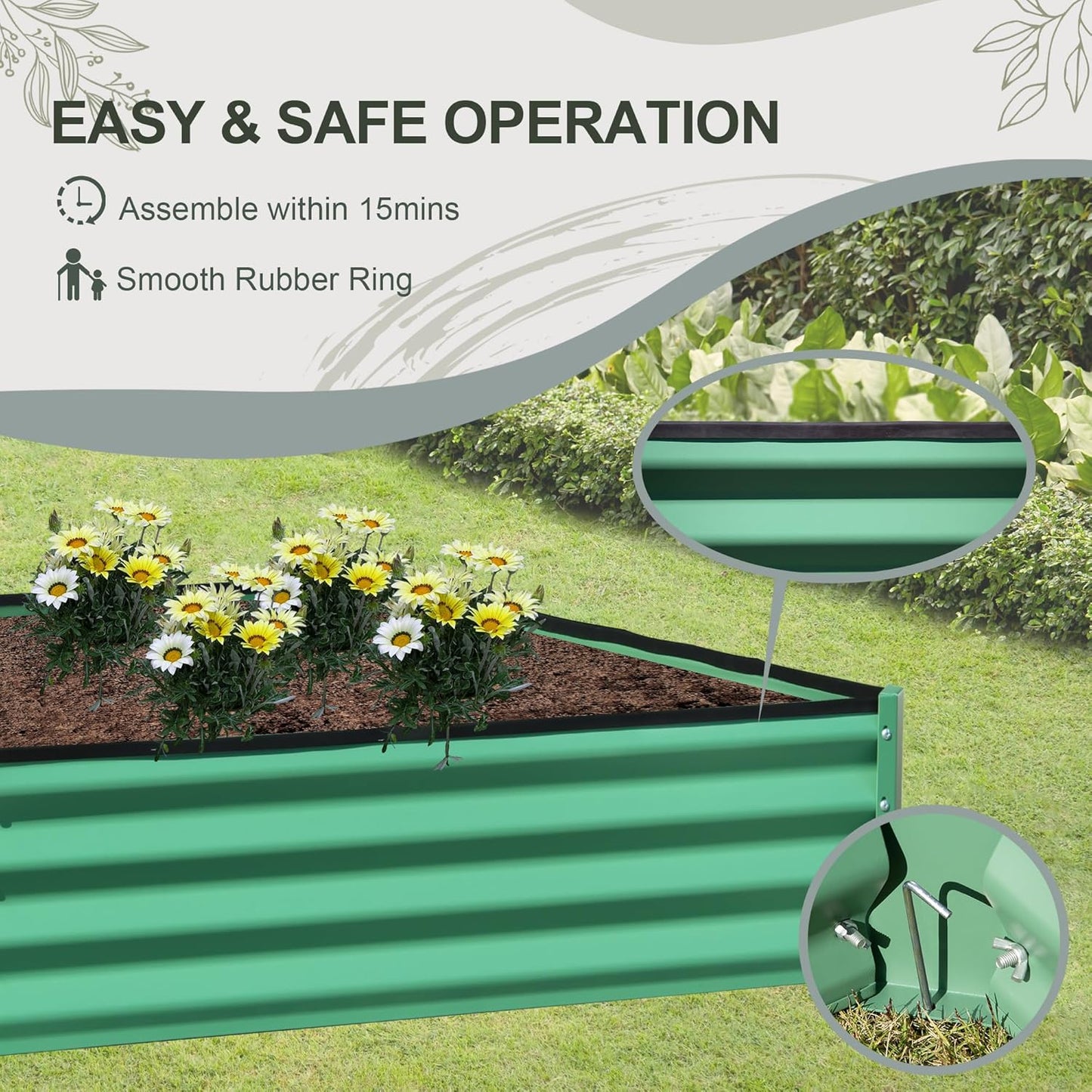 Domi Galvanized Raised Garden Bed, 8x4x1Ft Thickening Metal Planter Box for Vegetables Bottomless for Backyard Outdoor, 1" Deep w/ 228 Gallon Capacity - Green