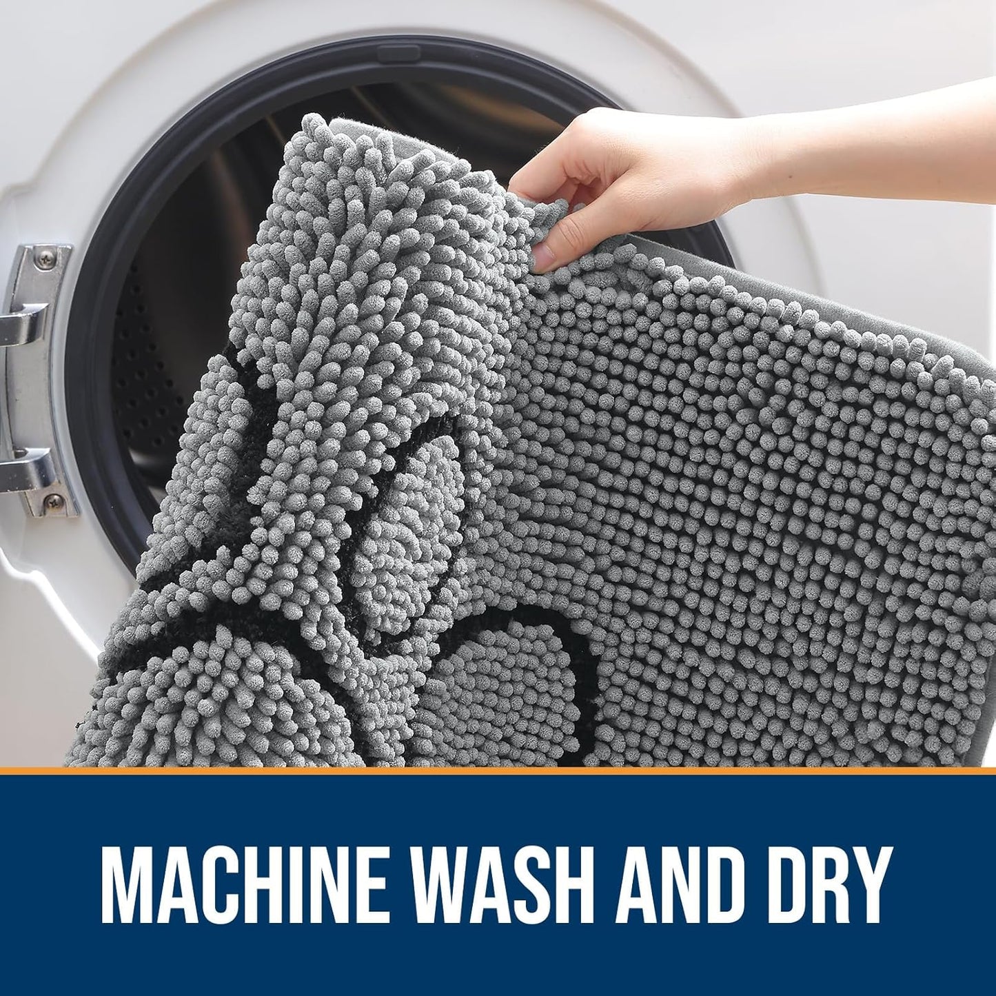 OLANLY Door Mat for Muddy Dog Paws 48x30, Ultra Absorbent Chenille Mud Doormat with Paw Print Design, Non-Slip Washable Doormat for Indoor Entryway, Quick-Dry Pet Bed Mats for Dirty Dogs, Grey