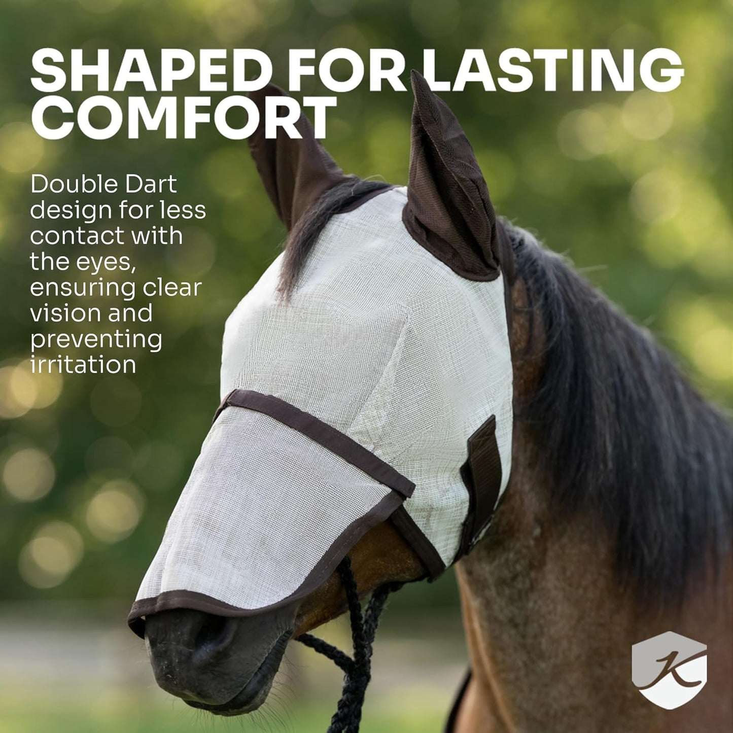 Kensington UV Horse Fly Mask with Web Trim - Protective Mask with Dual Ear Opening & Forelock Freedom - Large, Lavender Mint