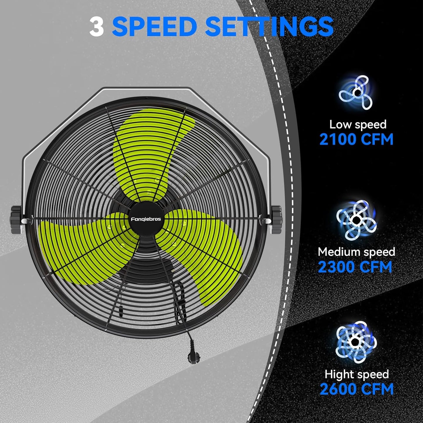 2600 CFM 14 inch Outdoor High Velocity Wall Mounted Fan, 3-Speed Metal Fans with IP44 Enclosure Motor, Industrial Grade Weatherproof Wall Fan for Patio, Greenhouse, Garage, and Gazebo
