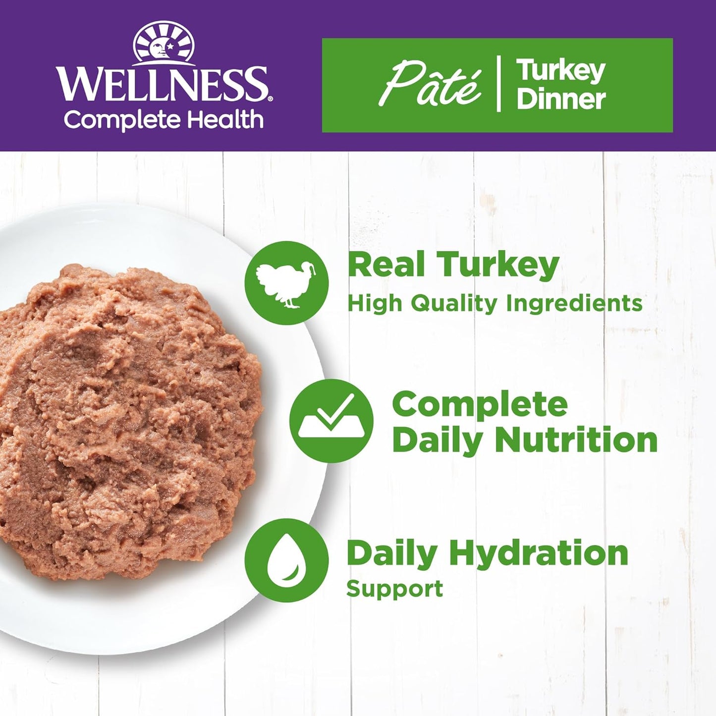 Wellness Complete Health Pate Adult Wet Cat Food, Natural, Protein-Rich, Grain Free, 3 Ounce, 24 Pack, (Turkey)
