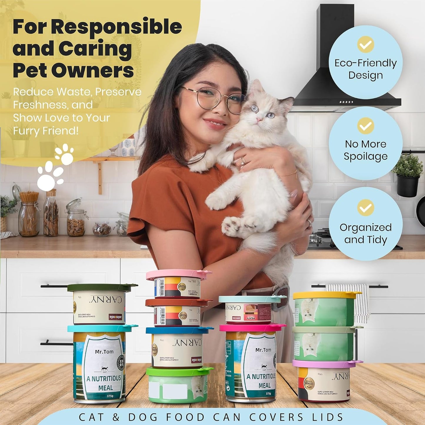 4 Pack Universal Pet Food Can Covers Lids - One fit 3 Standard Size Cans for Cats and Dogs Food Cans - Easy to Clean - Safe Silicone - Aurora Greens