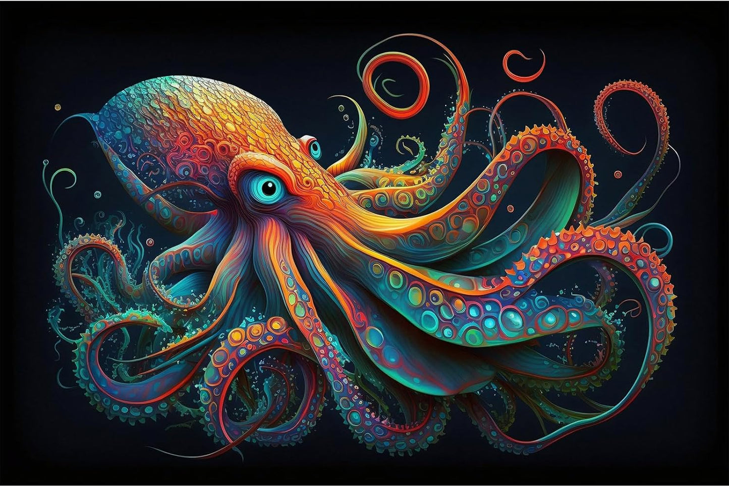 Octopus Aquarium Background Abstract Colorful Octopus Terrarium Background Glowing Octopus on Black Background Fish Tank Backdrop Poster Wallpaper Decorations Vinyl 24x12in