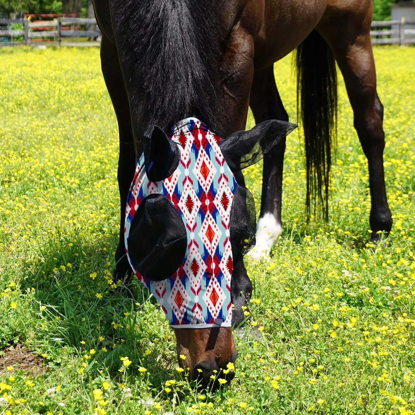 Harrison Howard Super Comfort Stretchy Fitting Horse Fly Mask with UV Protection Soft on Skin with Breathability Tribal Abstract Pony