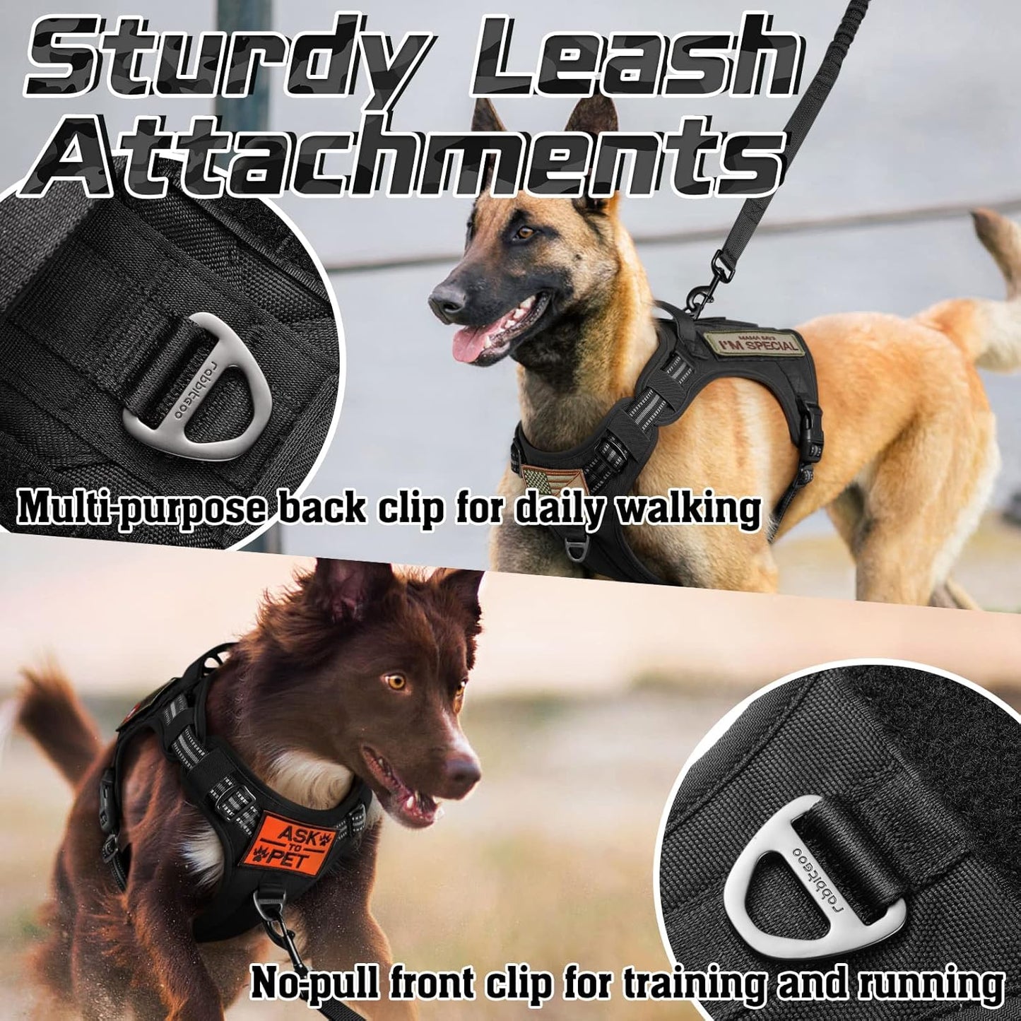 rabbitgoo Tactical Dog Harness for Small Dogs, No Pull Military Service Vest with Handle & Molle, Easy Control for Training Walking, Adjustable Reflective Straps, Black, S