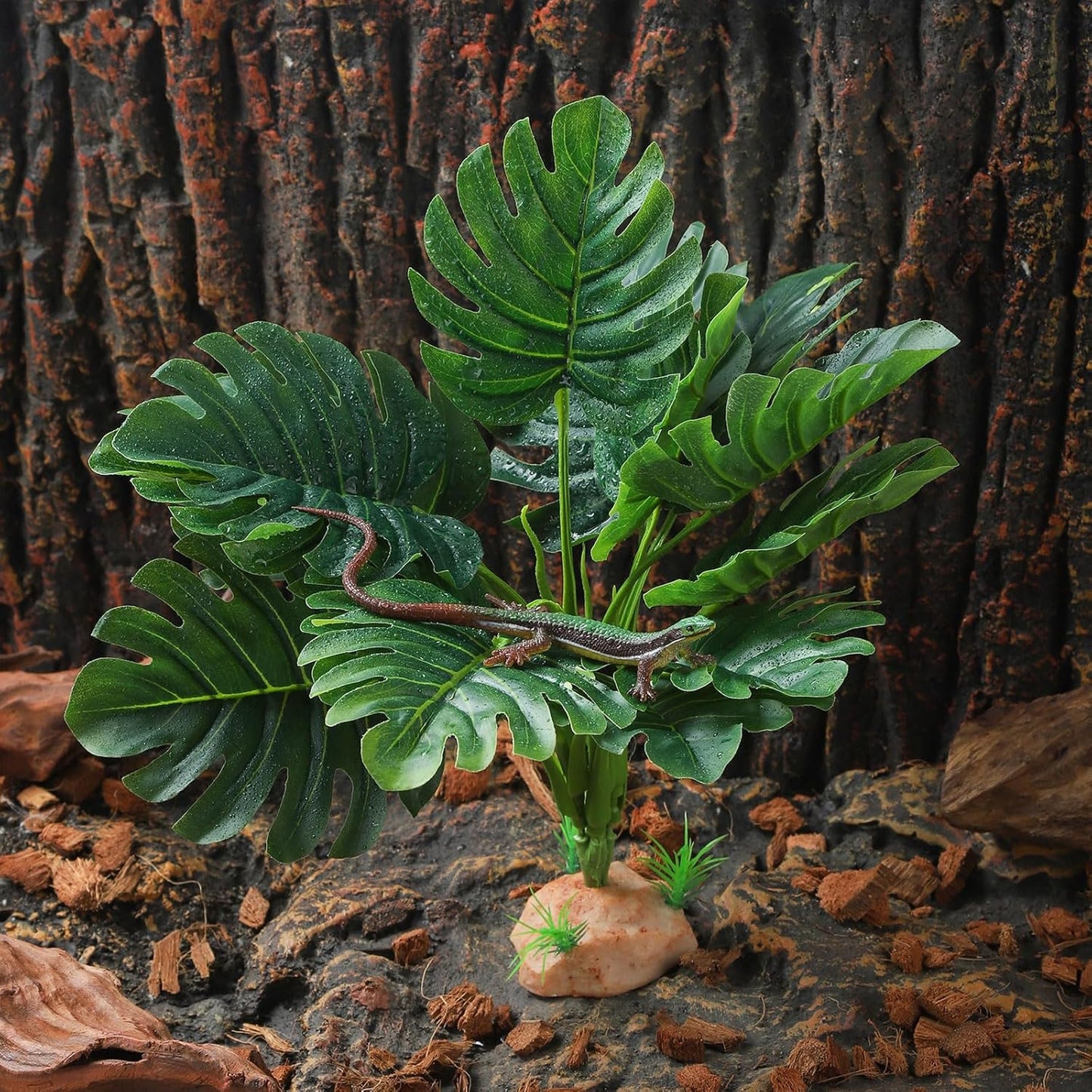 IBWell Reptile Plants - Tortoise Habitat Accessories, Artificial Spider Plant for Gecko, Ball Python, Terrarium Decor - Monstera