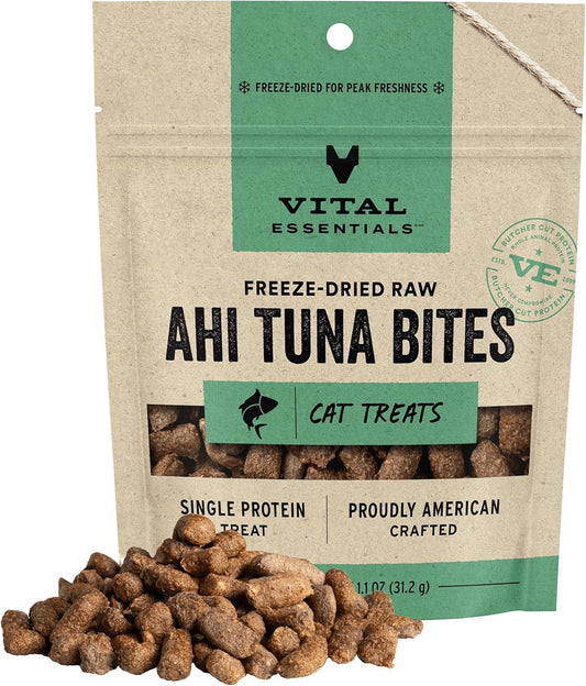 Vital Essentials Ahi Tuna Bites Cat Treats, 1.1 oz | Freeze-Dried Raw | Single Protein | Grain Free, Gluten Free, Filler Free