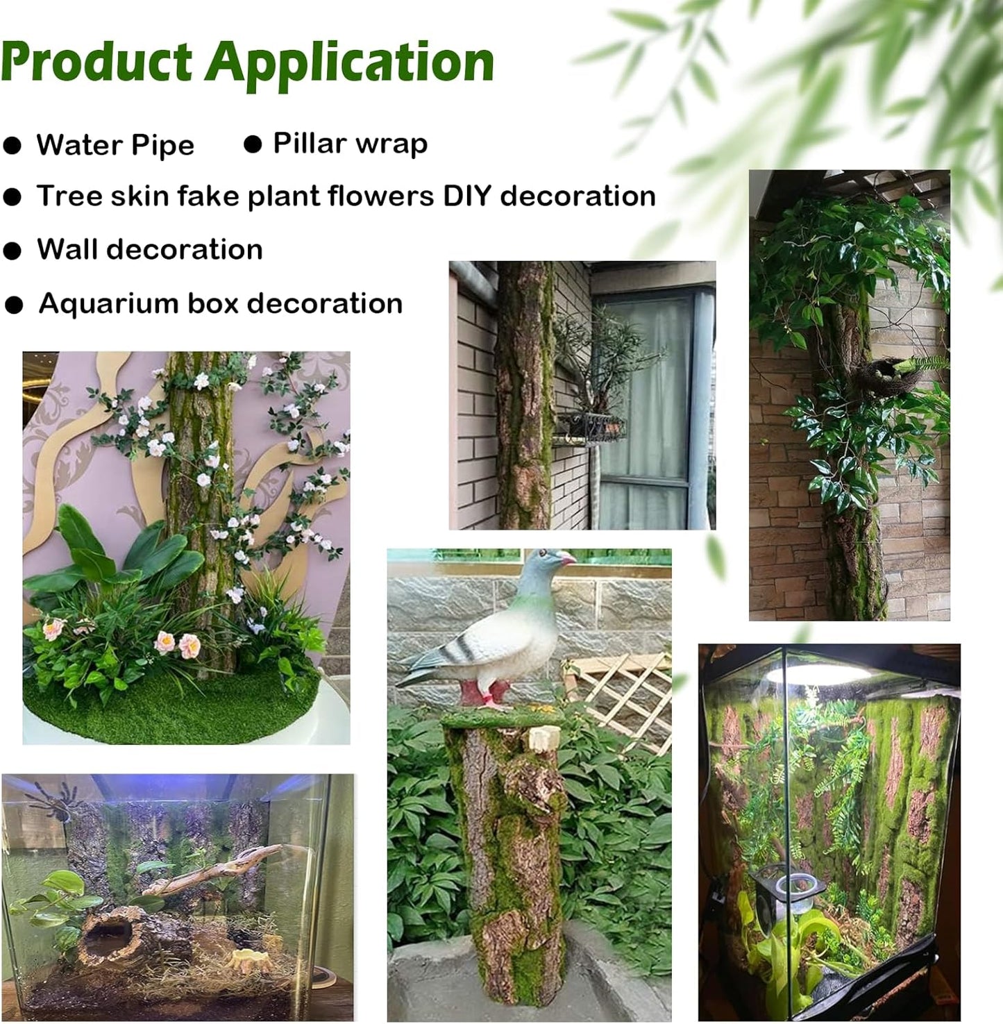 kathson Reptile Terrarium Cork Background,Bearded Dragon Tank Backdrop Wall Decor with Artificial Moss Reptiles Climbing Mat Habitat Cork Bark Decoration for Lizard Snake Gecko Chameleon(4 Pcs)