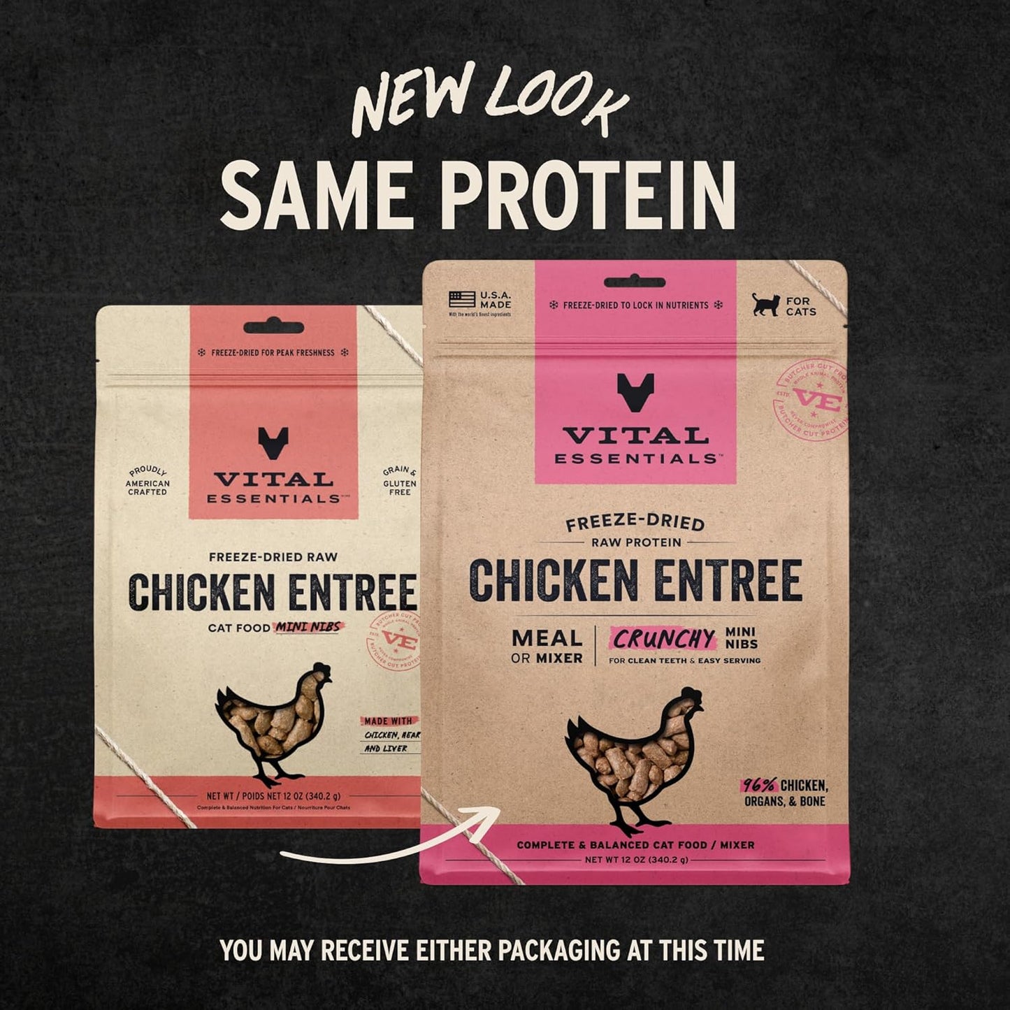 Vital Essentials Freeze-Dried Raw Chicken Meal or Mixer Cat Food Crunchy Nibs, 12 oz