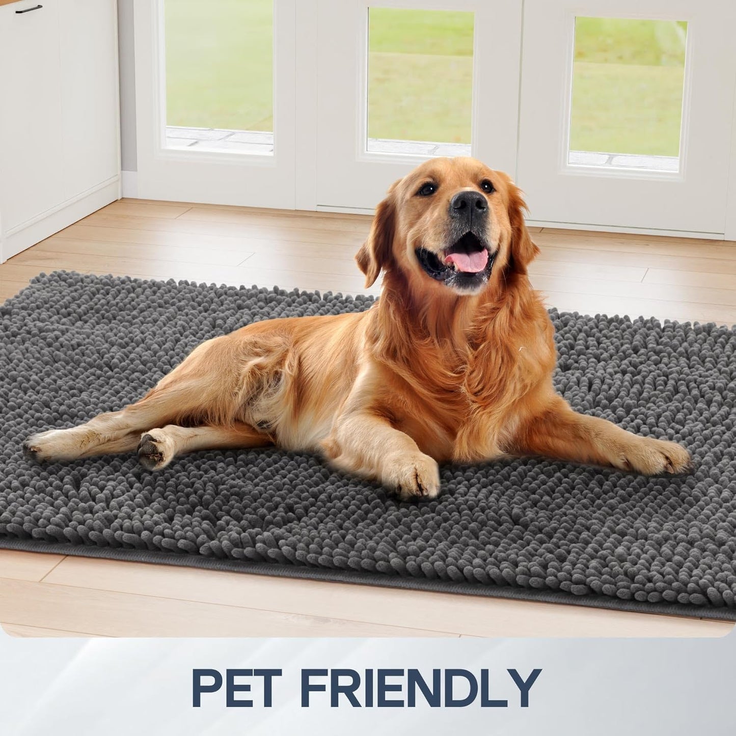 Dog Door Mat for Muddy Paws, 48" x 36" Chenille Absorbent Front Door Mat Inside, Large Runner Mud Mat for Dogs, Trap Dirt Washable Non Slip Outdoor Indoor Entrance Doormats, Grey