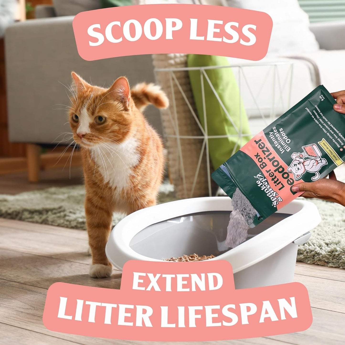 Cat Litter Deodorizer | Odor Eliminator for Litter | Smell Control for Cats | Non-Toxic & Safe for Kittens | Home Odor Neutralizer | Kitty Litter Freshener | Sprinkle & Sweep | One Month Supply 8oz