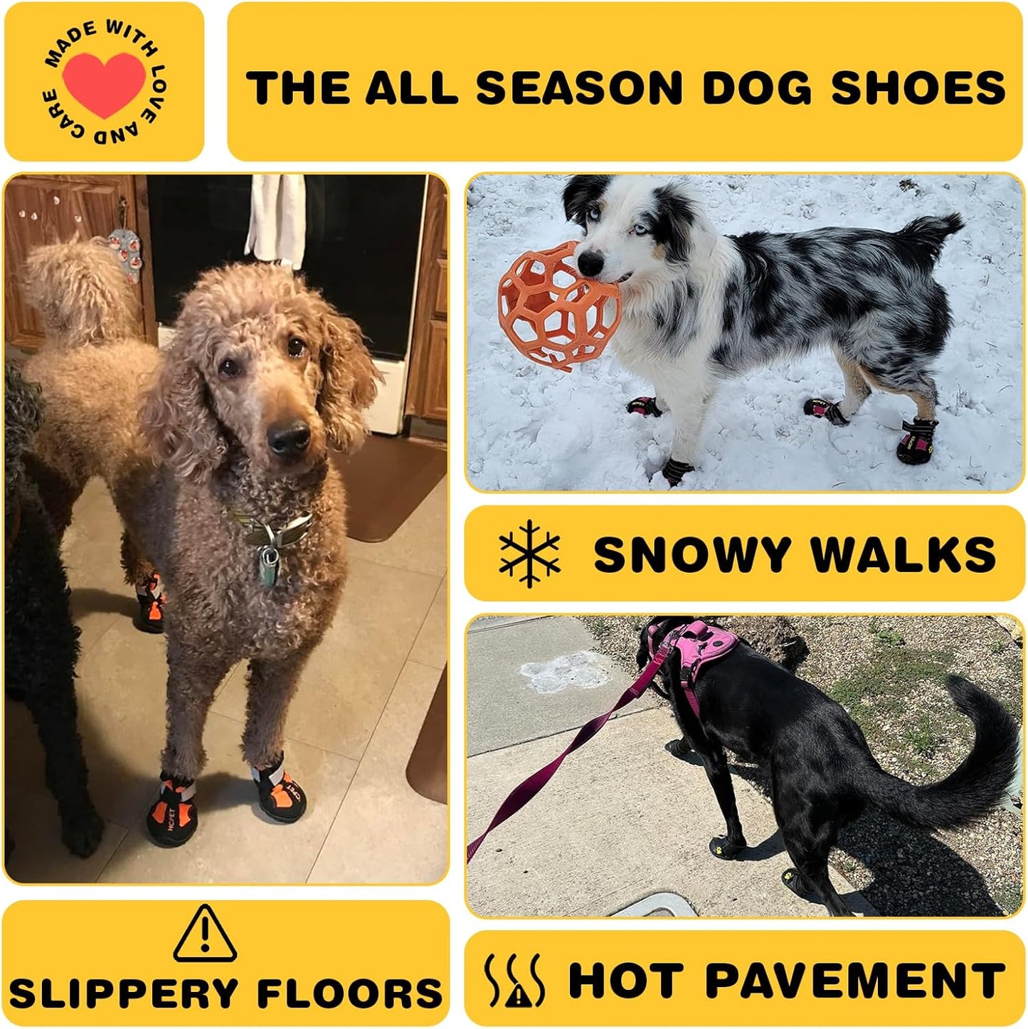 Hcpet Dog Shoes, Dog Boots for Small Dogs, Waterproof Medium Dog Booties Paw Protector for Summer Hot Pavement, Winter Snowy Day, Outdoor Walking, Indoor Hardfloors Anti Slip Sole Pink Size 4
