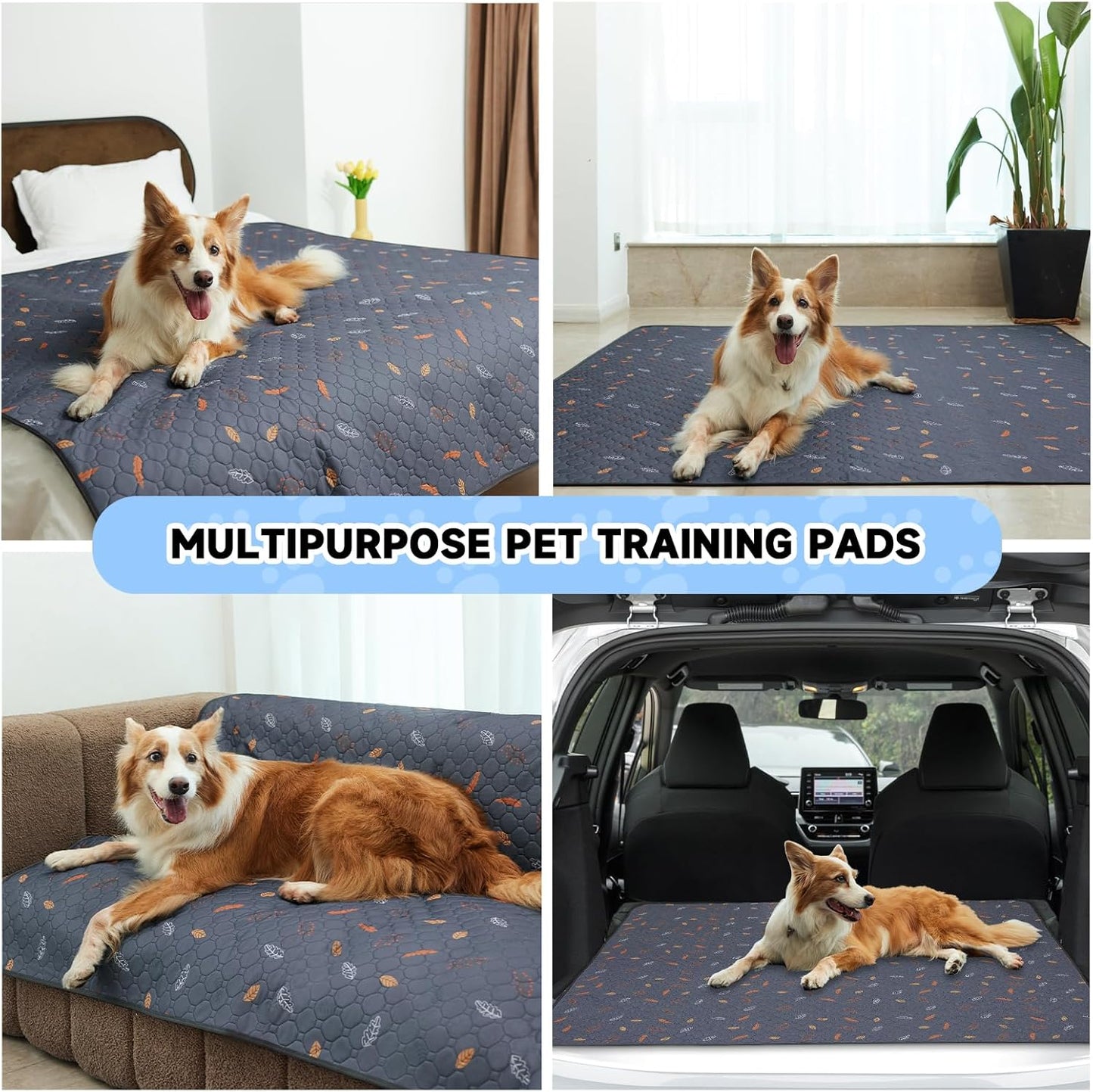 Sunheir Washable Pee Pads for Small Pet 5-Pack, Reusable Pet Training Pads Absorbent & Leak-Free, Waterproof Pee Pads for Dog Cat Rabbit Guinea Pig Hamster, Whelping Pad (Leaves - Deep Grey, 12x12)