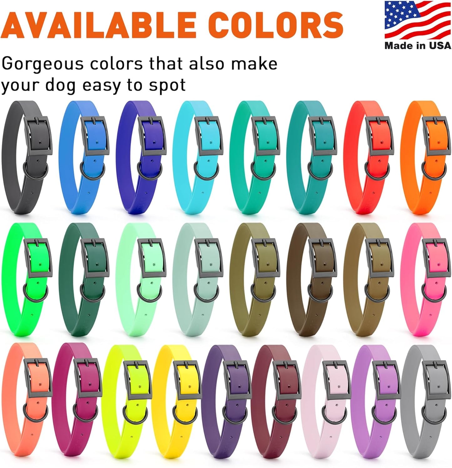 Dogline Biothane Waterproof Dog Collar Strong Coated Nylon Webbing with Black Hardware Odor- Proof for Easy Care Easy to Clean High Performance Fits Small Medium or Large Dogs, Coyote Brown