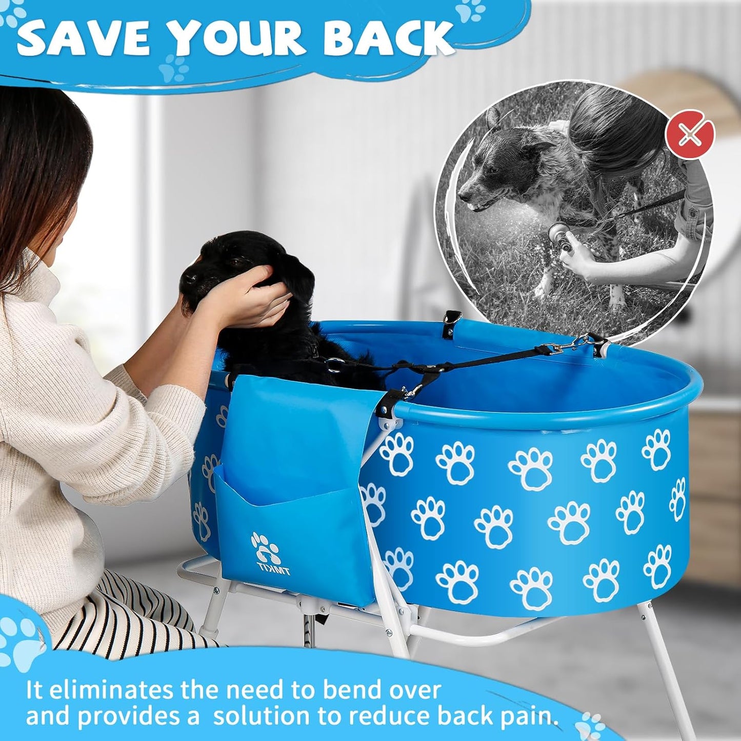 Dog Bathtub, Elevated Dog Bath Tub for Pet Bathing Shower and Grooming. Portable, Foldable with Safety Lock, Professional Pet Dog Washing Station for Small, Medium, Large Dogs Cats, No Backache