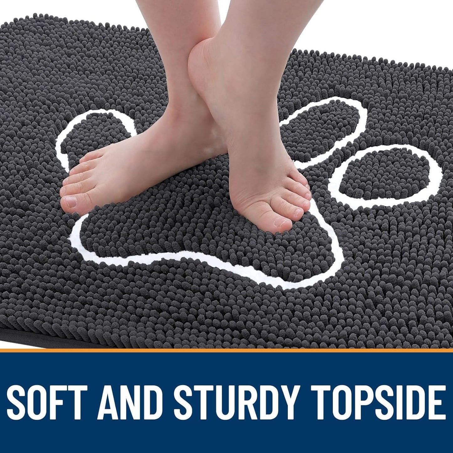 OLANLY Door Mat for Muddy Dog Paws 59x35, Ultra Absorbent Chenille Mud Doormat with Paw Print Design, Non-Slip Washable Doormat for Indoor Entryway, Quick-Dry Pet Bed Mats for Dirty Dogs, Dark Grey