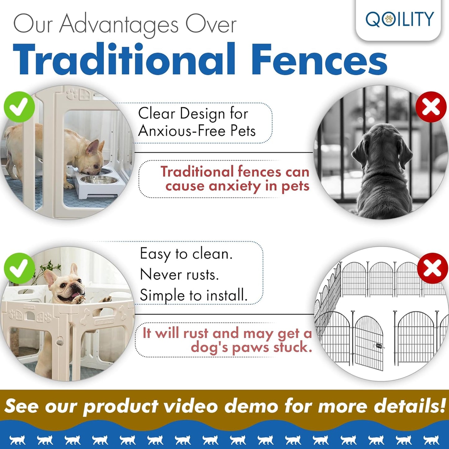 Clear Dog Play Pen Indoor, Effectively Relieves Indoor Pet Anxiety, 56" x 37" x 23.6"H, Suitable for Dogs and Puppies, White