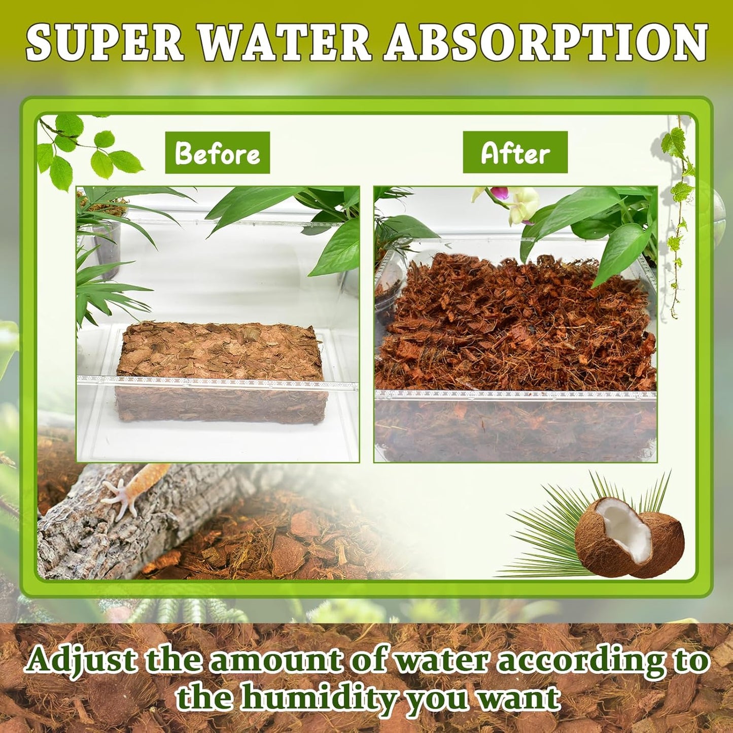 ZeeDix Natural Coconut Chips Substrate for Reptiles, Coconut Fiber Husk Reptiles Bedding, Compressed Coco Chips Substrate for Ball Python, Snakes, Tortoise, Hermit Crab, Frogs, Lizard, Tarantula