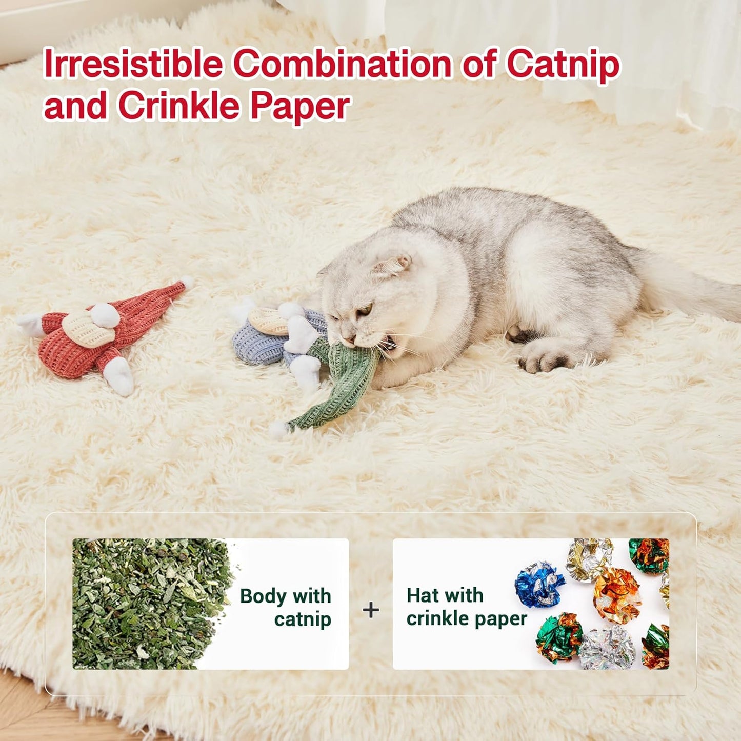 Potaroma Cat Toys 3 Pcs Catnip Crinkle Sound Santa Claus, Soft Durable Teething Material, Interactive Cat Kicker for Indoor Kitten Exercise 8.5 Inches for All Breeds